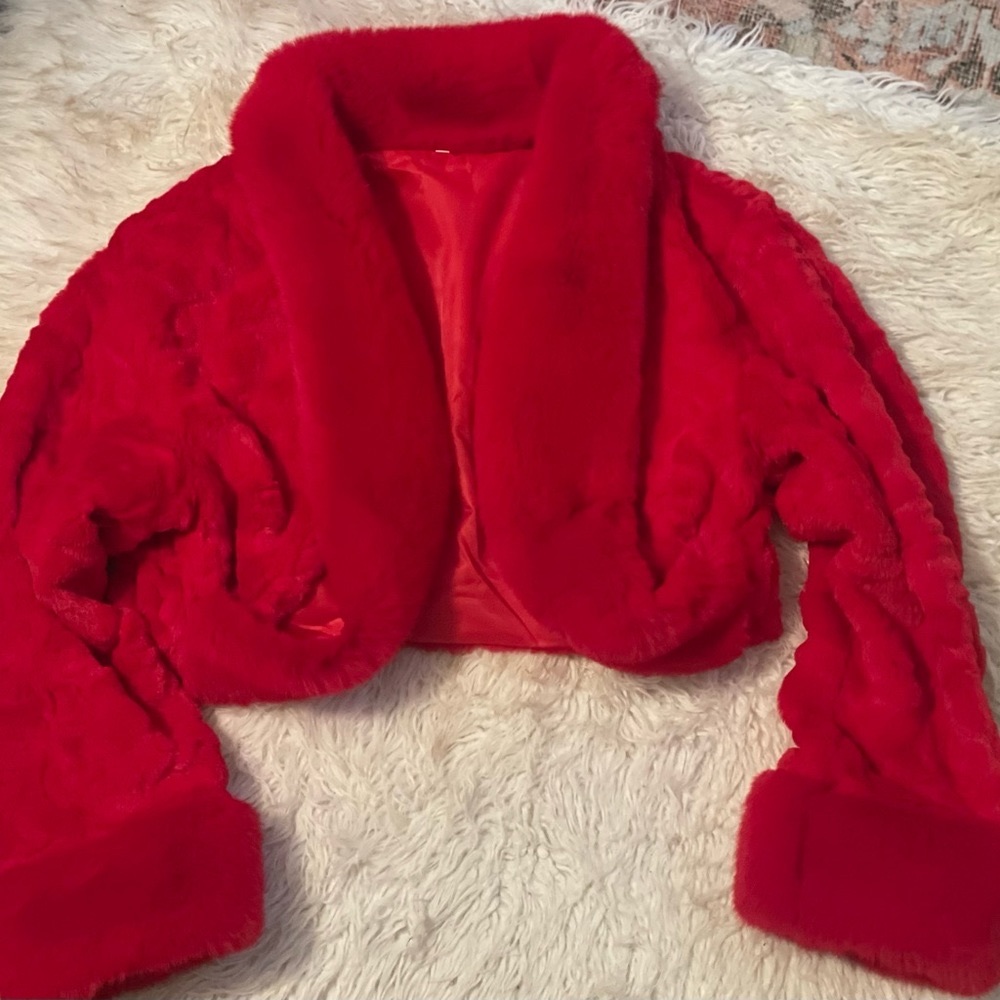 Red Furry Crop coat